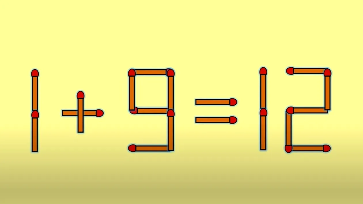 1+9=12 ESTE GREȘIT. CORECTAȚI EGALITATEA, MUTÂND UN SINGUR BĂȚ